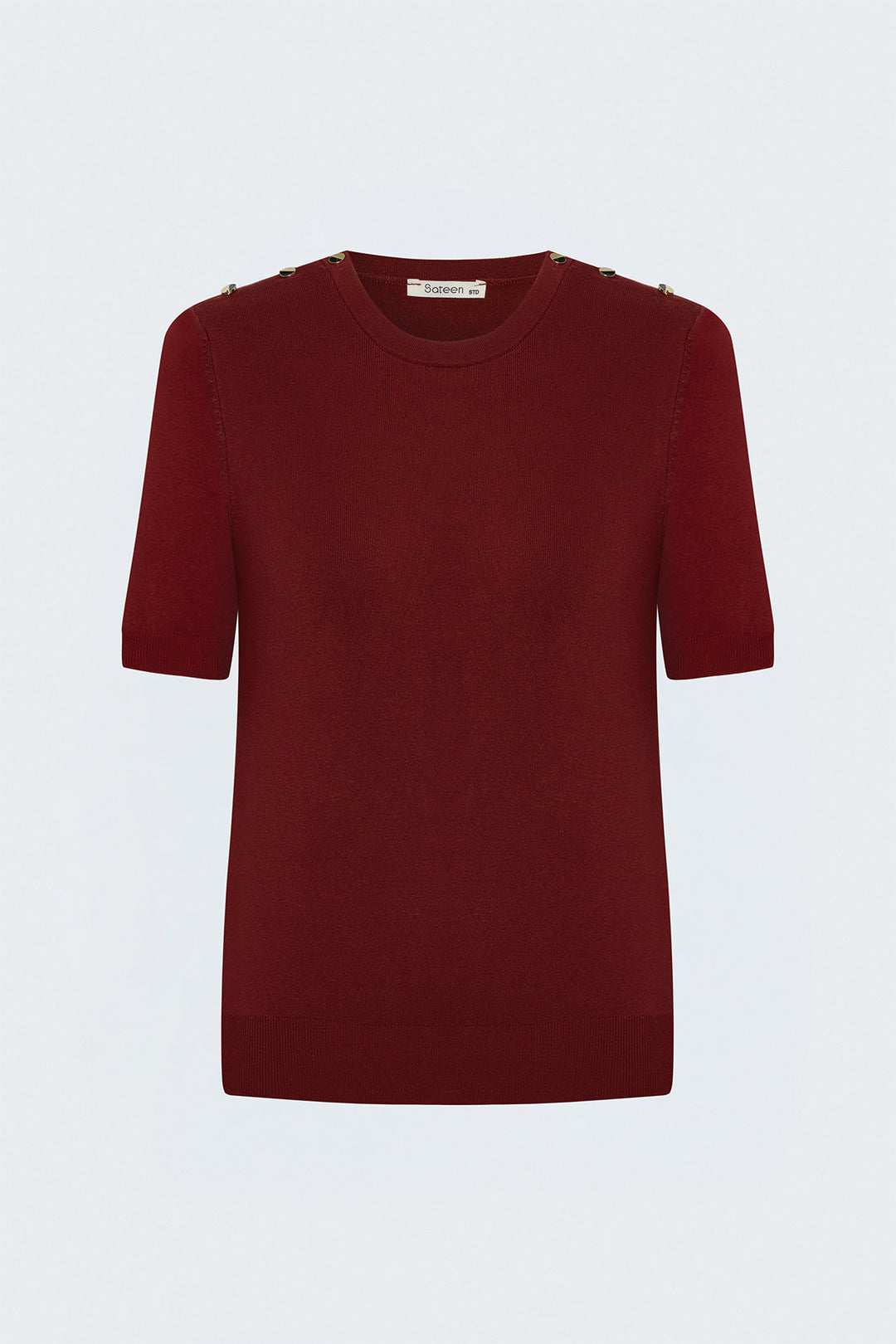 Sateen Tricot à manches courtes avec boutons aux épaules - Rouge