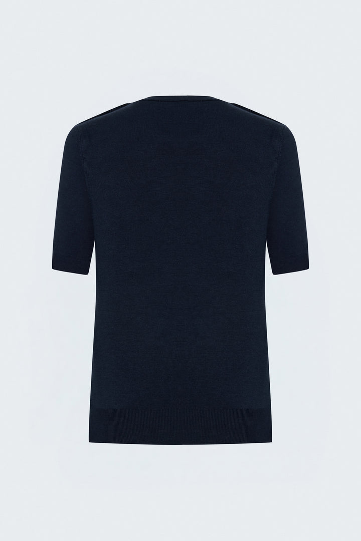 Sateen Tricot à manches courtes avec boutons aux épaules - Bleu marine