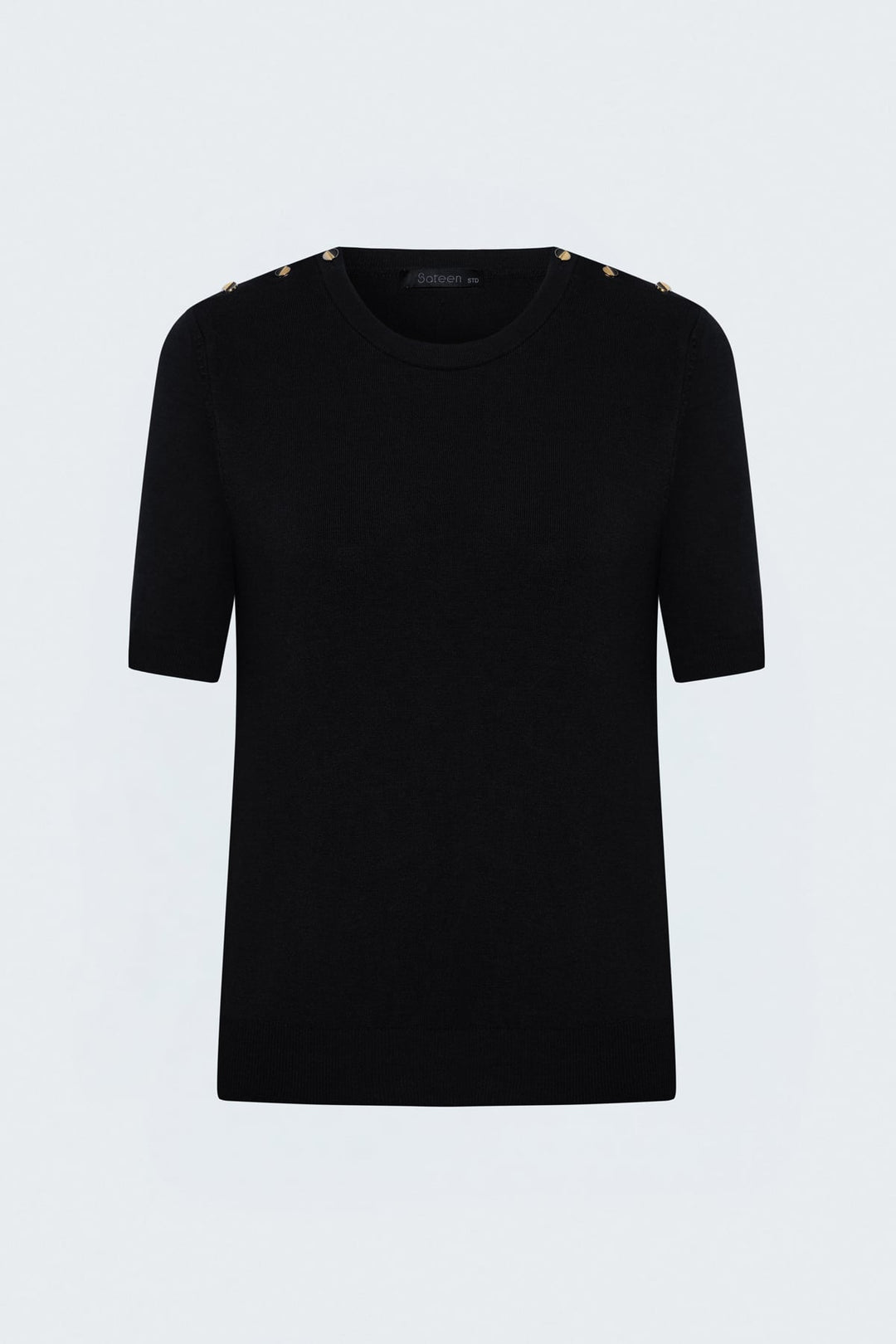 Sateen Pull à manches courtes à boutons aux épaules - Noir
