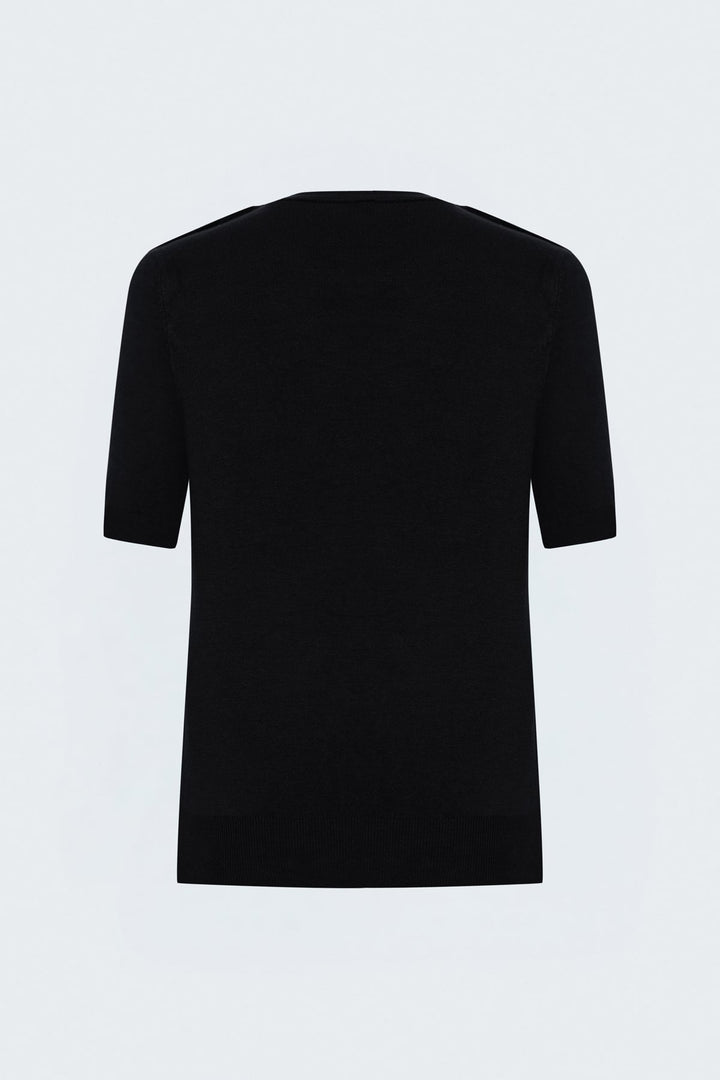 Sateen Pull à manches courtes à boutons aux épaules - Noir