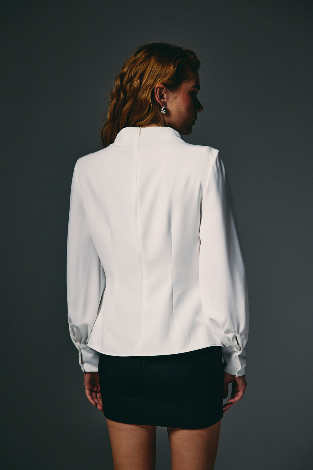 Sateen Blouse avec accessoire avant - Écru