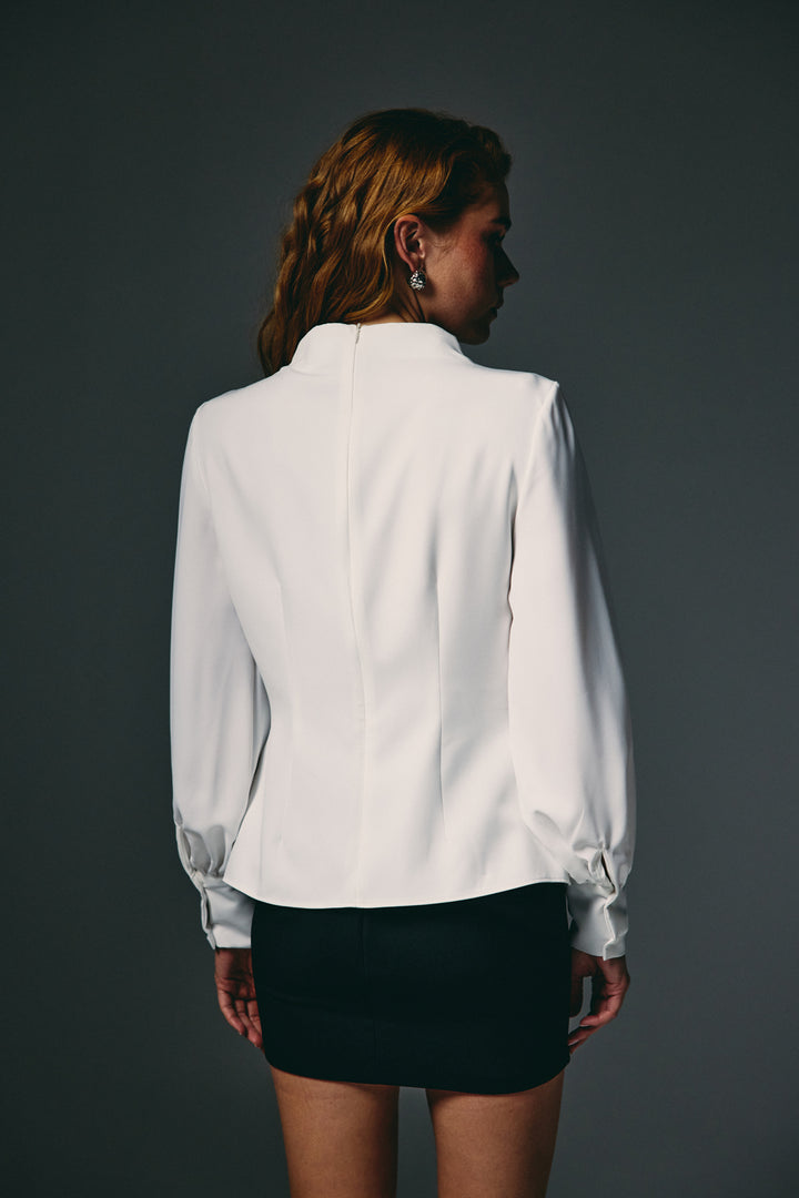 Sateen Blouse avec accessoire avant - Écru