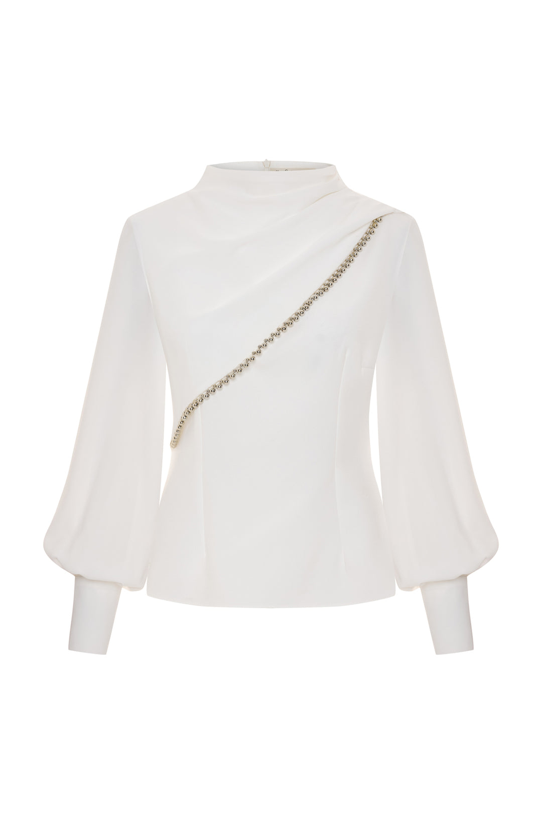 Sateen Blouse avec accessoire avant - Écru