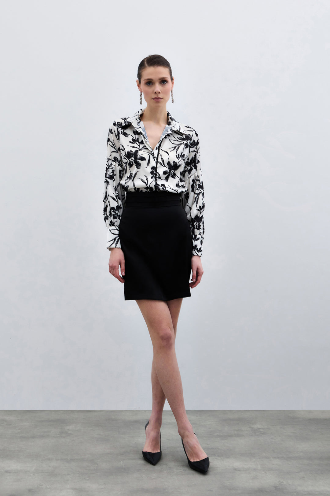 Sateen Chemise Noire Perle - Noir