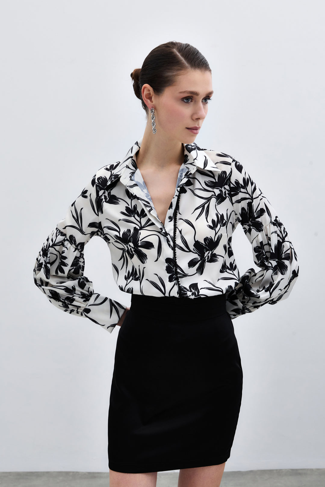 Sateen Chemise Noire Perle - Noir