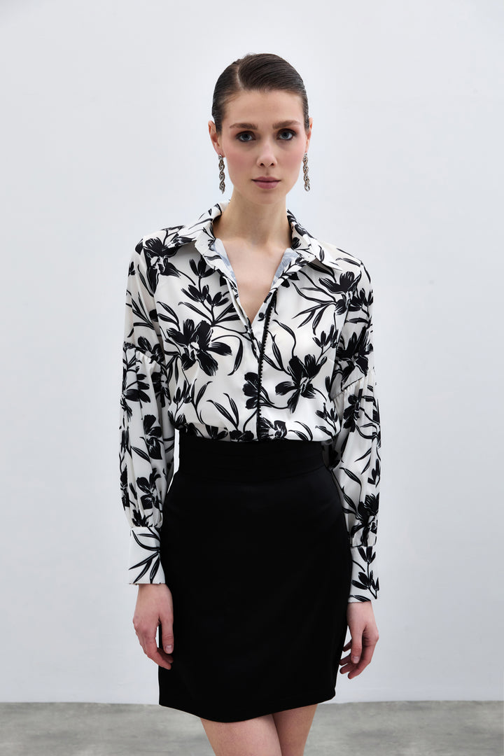 Sateen Chemise Noire Perle - Noir