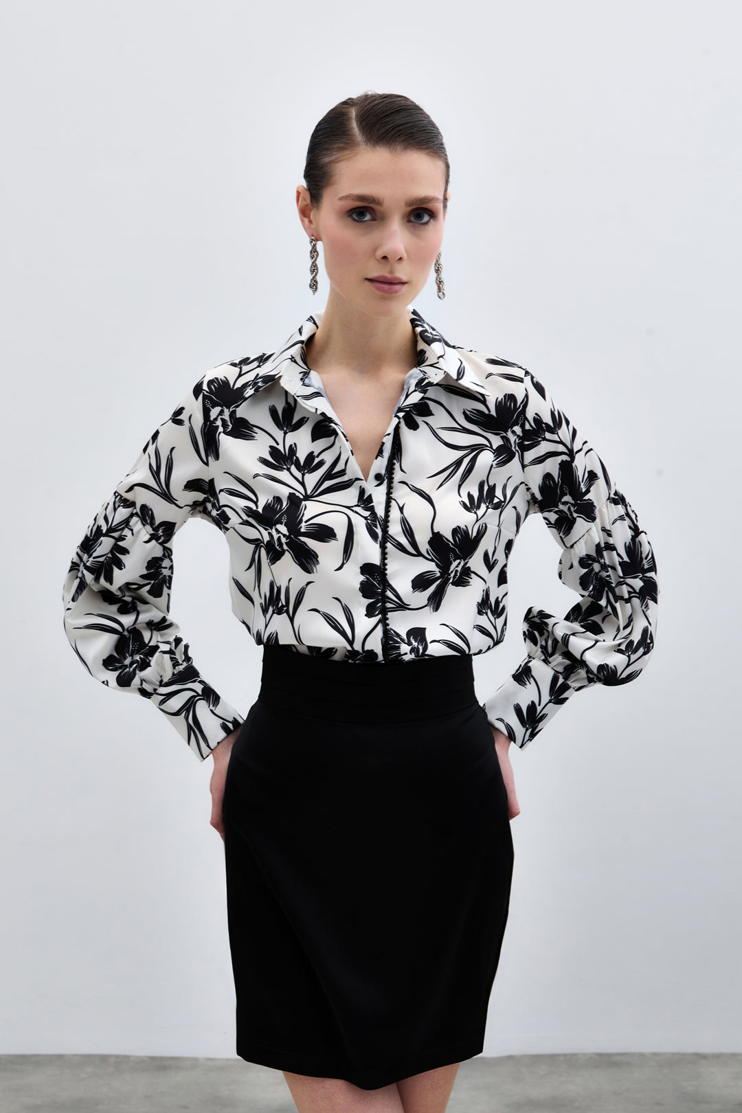 Sateen Chemise Noire Perle - Noir