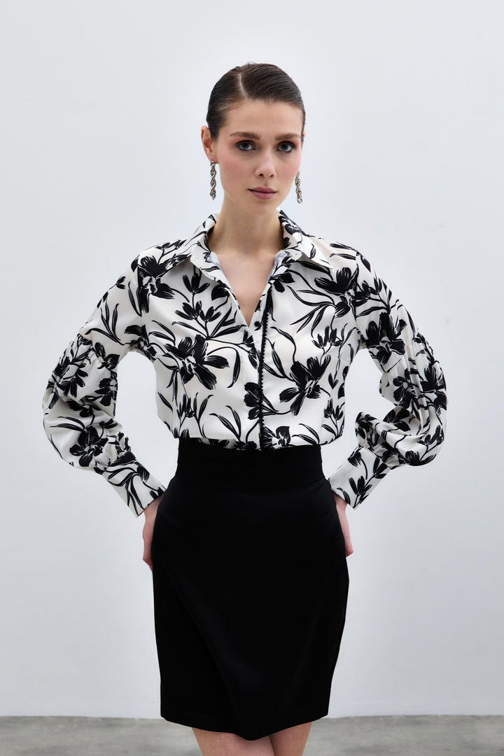 Sateen Chemise Noire Perle - Noir