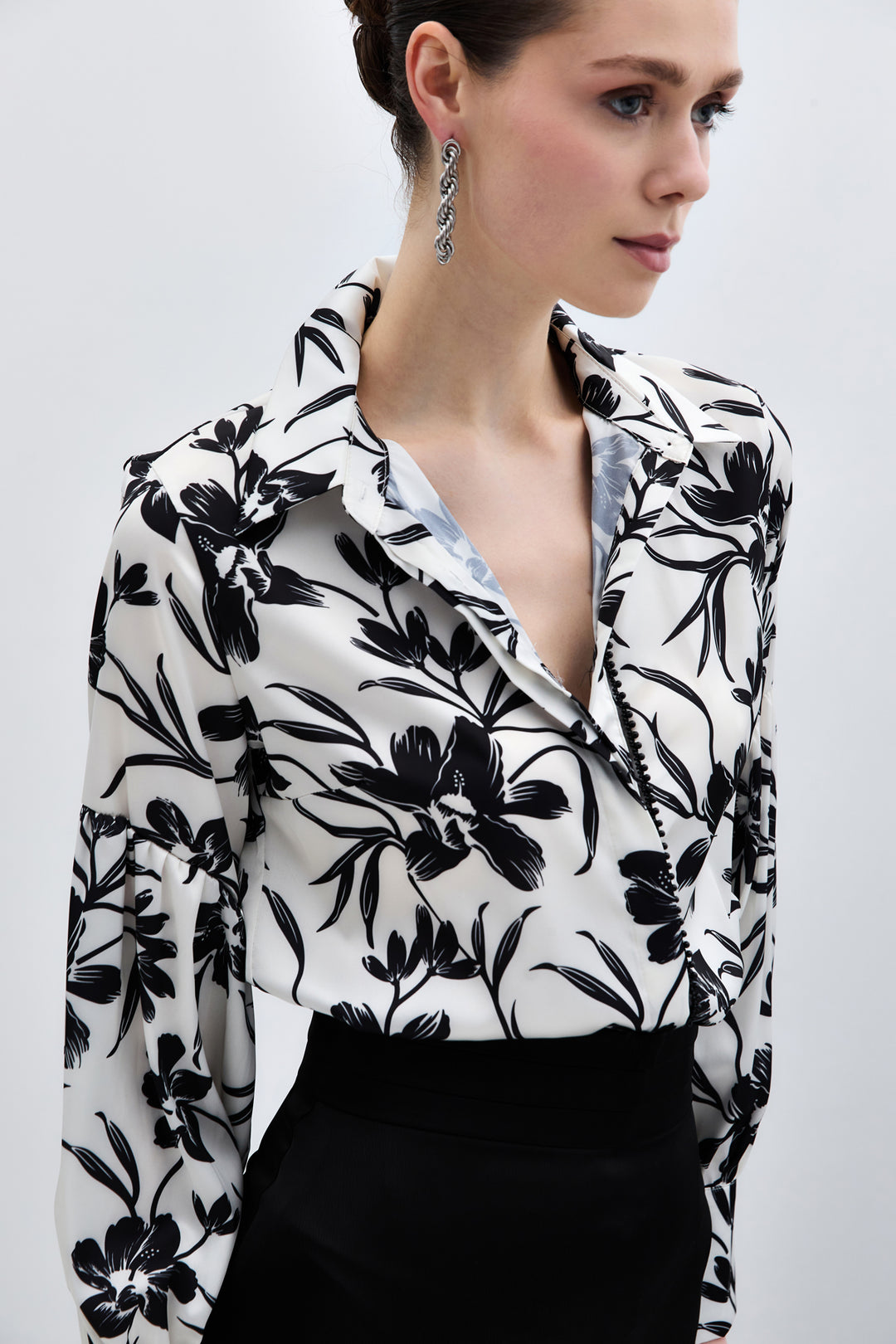 Sateen Chemise Noire Perle - Noir