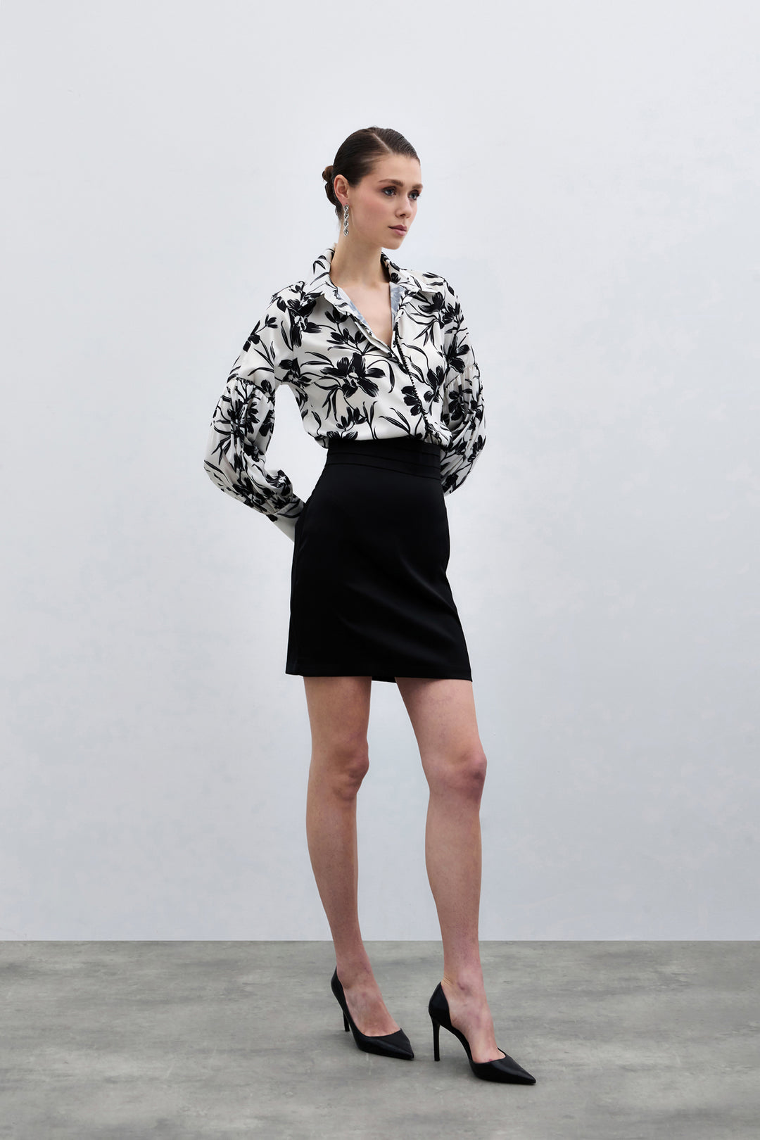 Sateen Chemise Noire Perle - Noir