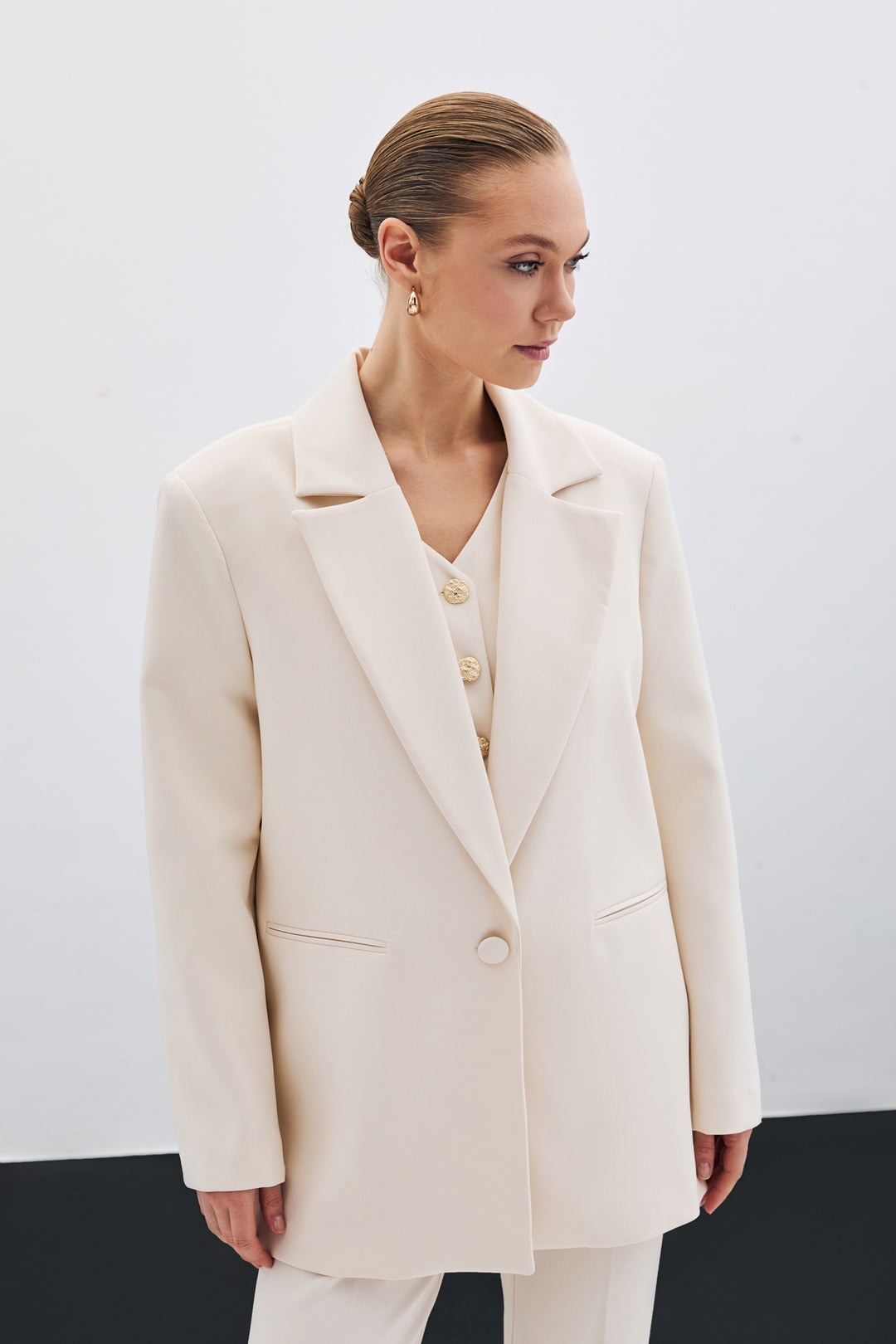 Sateen Veste longue à bouton unique - Beige