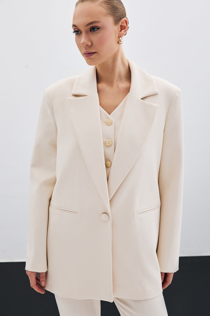Sateen Veste longue à bouton unique - Beige