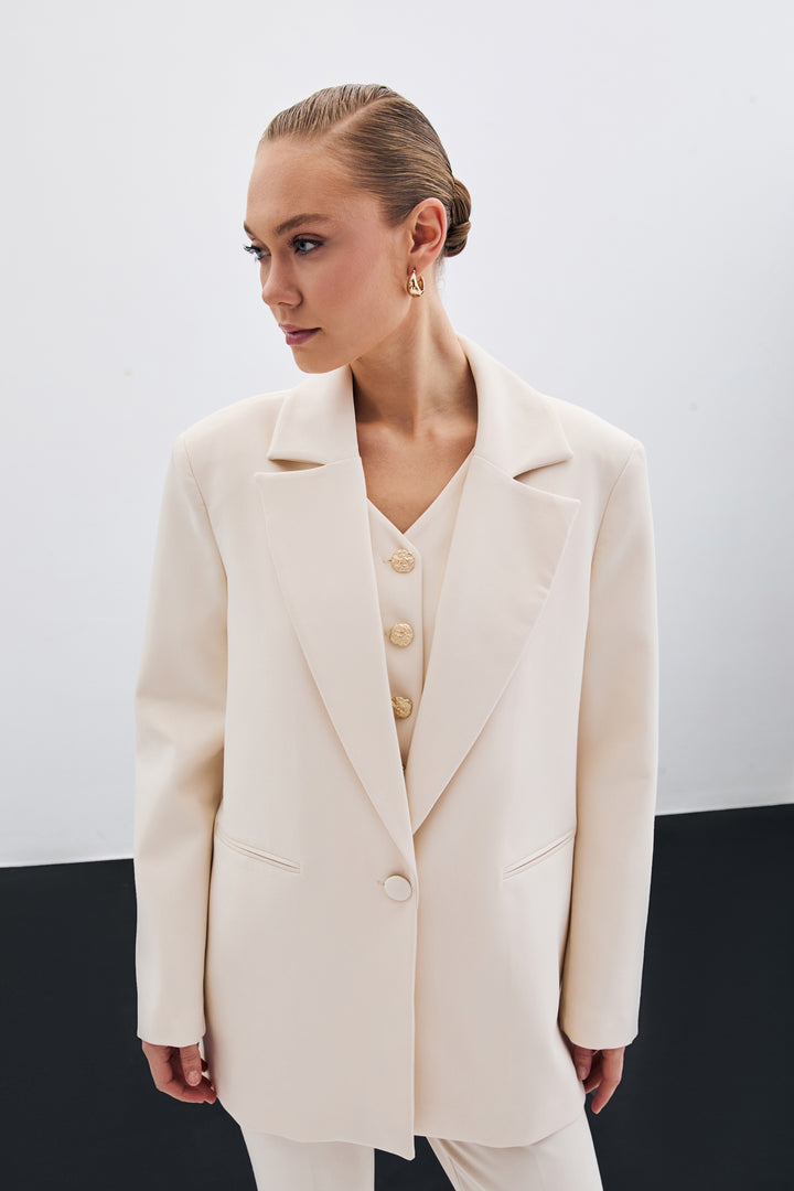 Sateen Veste longue à bouton unique - Beige
