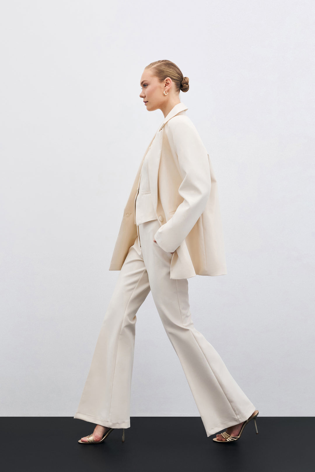 Sateen Veste longue à bouton unique - Beige