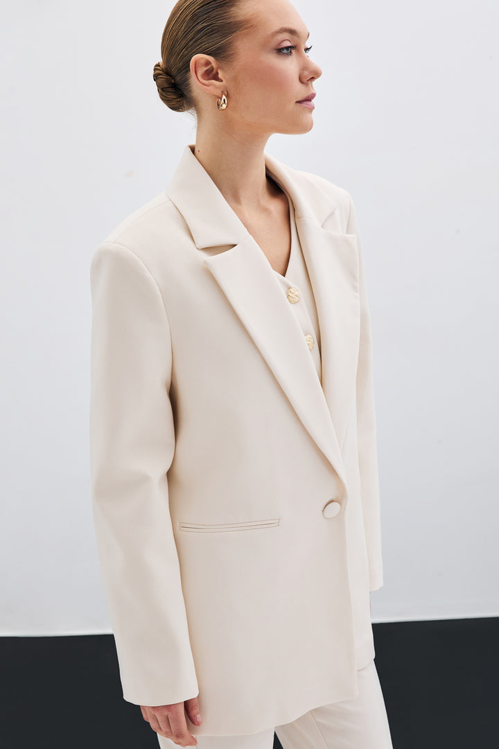 Sateen Veste longue à bouton unique - Beige