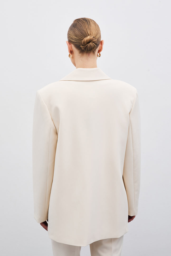 Sateen Veste longue à bouton unique - Beige