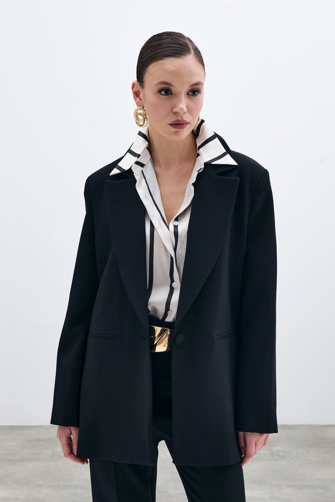 Sateen Veste longue à bouton unique - Noir