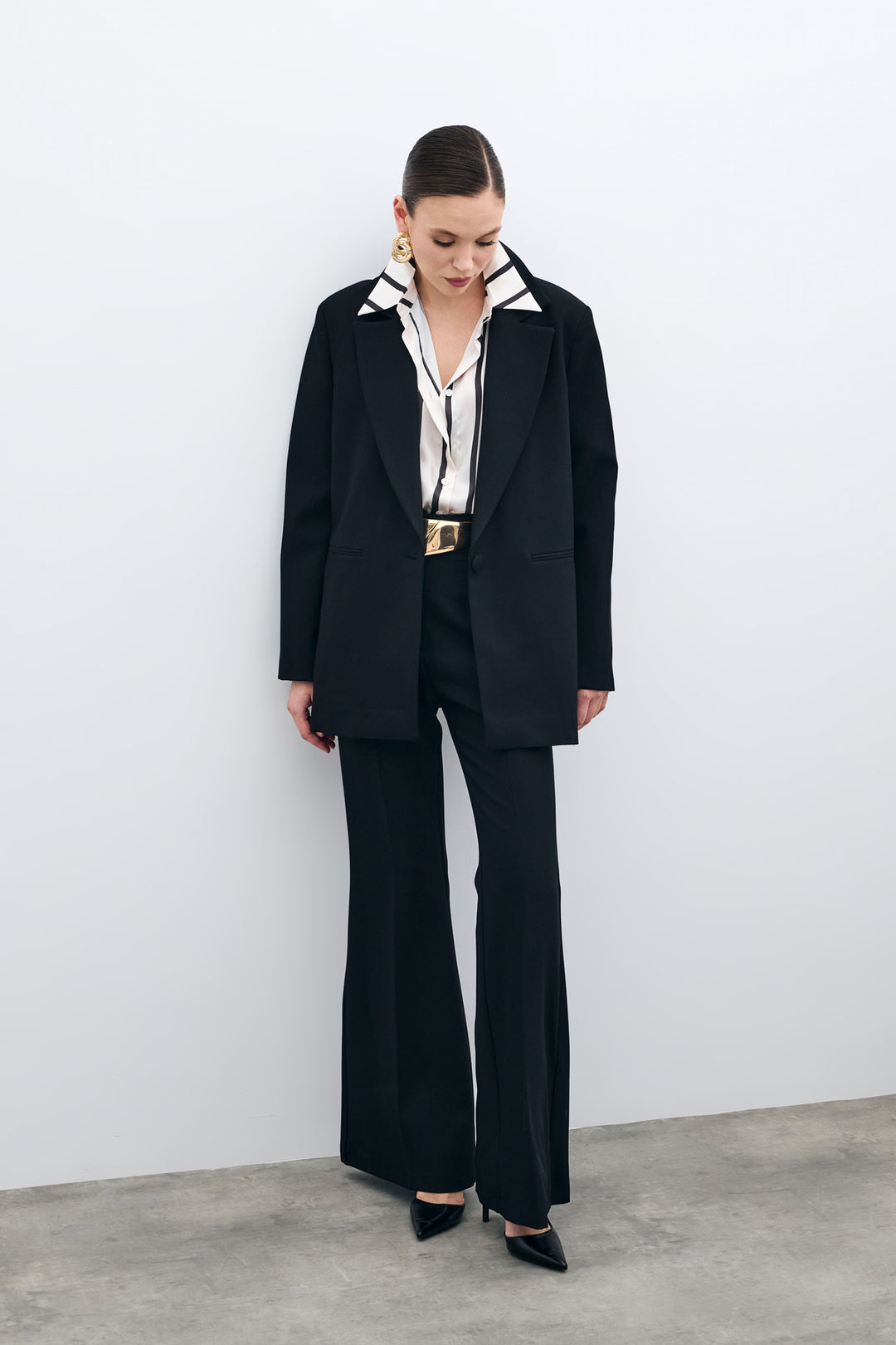 Sateen Veste longue à bouton unique - Noir