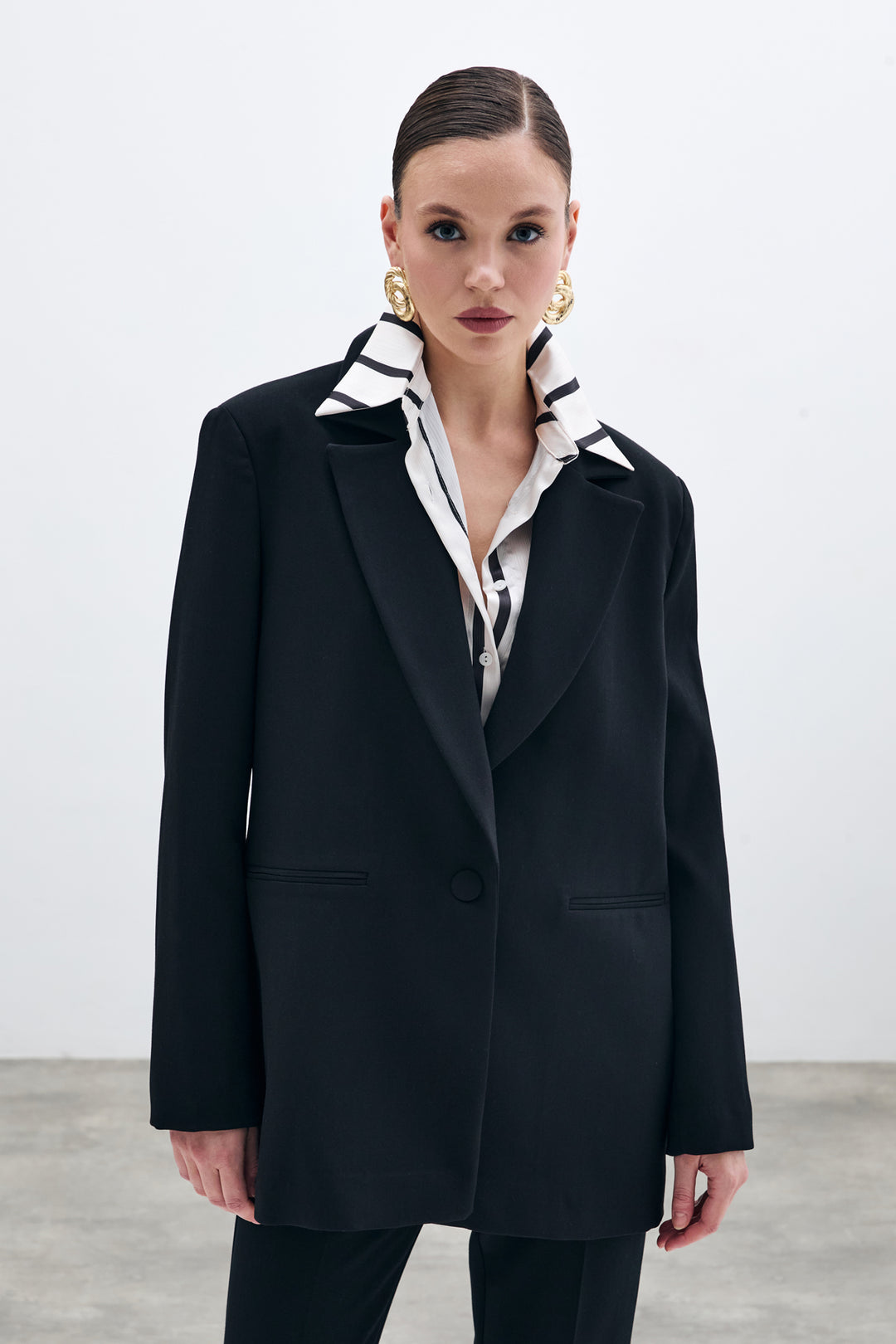 Sateen Veste longue à bouton unique - Noir