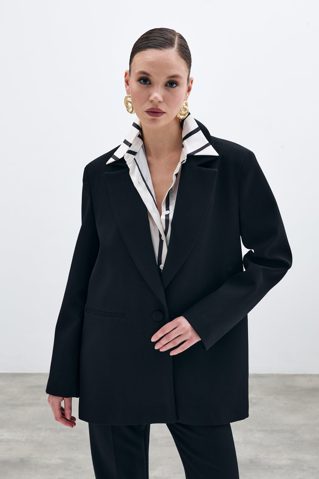 Sateen Veste longue à bouton unique - Noir