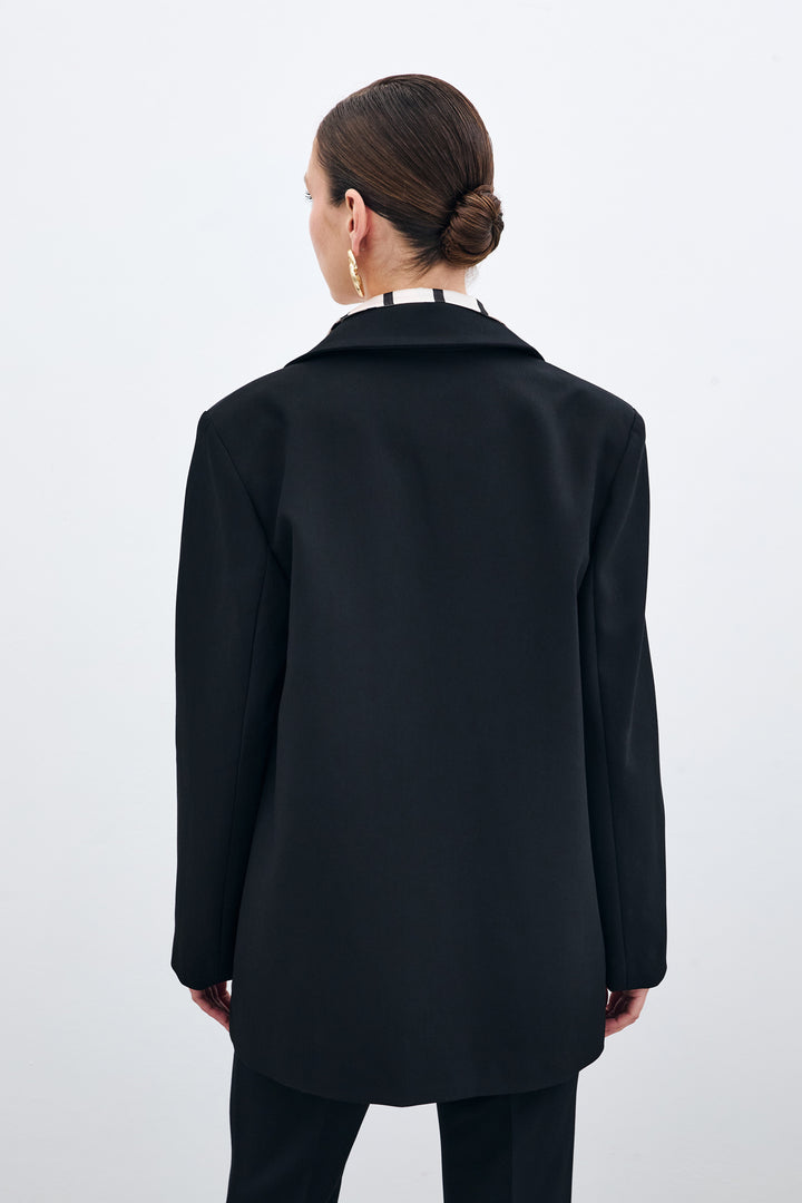 Sateen Veste longue à bouton unique - Noir