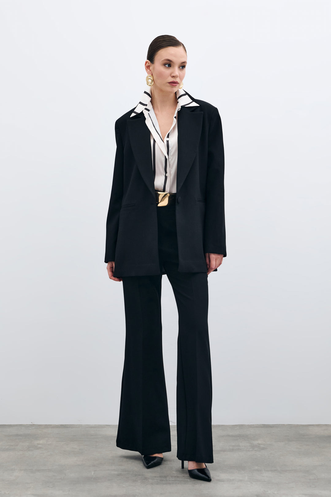 Sateen Veste longue à bouton unique - Noir