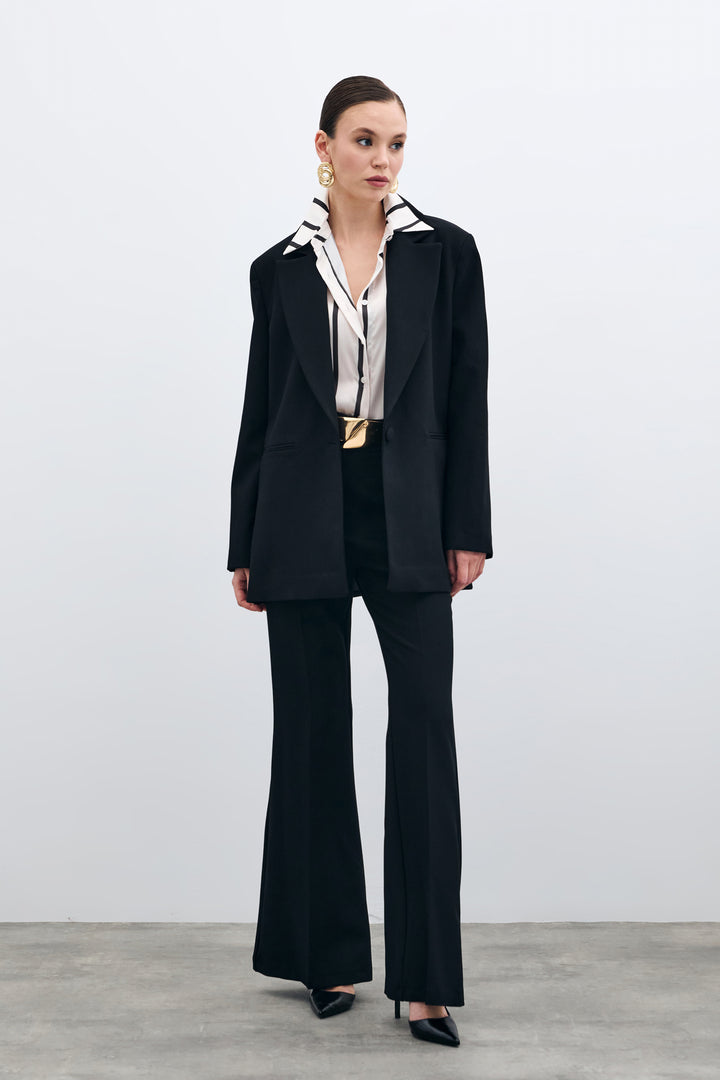Sateen Veste longue à bouton unique - Noir