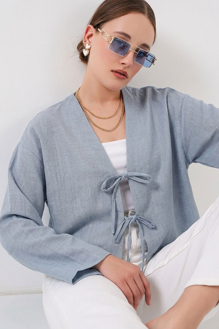 Bigdart Kimono en lin à nouer 960 - açik Bleu