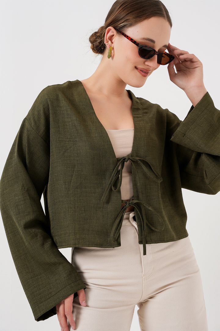Bigdart Kimono en lin à nouer à l'avant 960 - Kaki