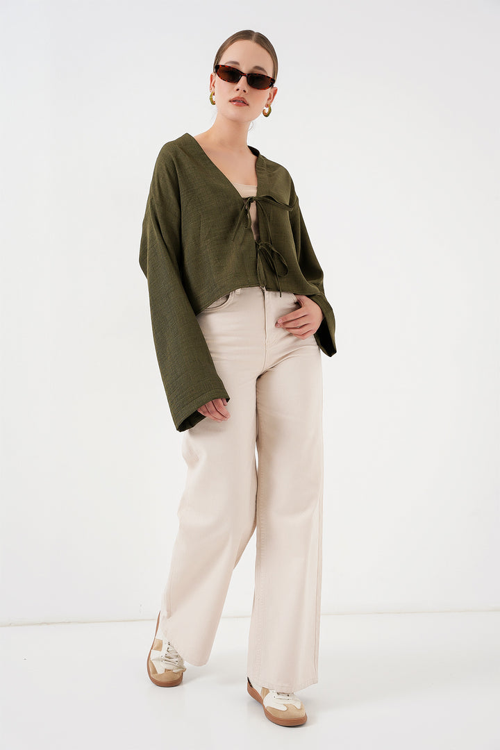 Bigdart Kimono en lin à nouer à l'avant 960 - Kaki
