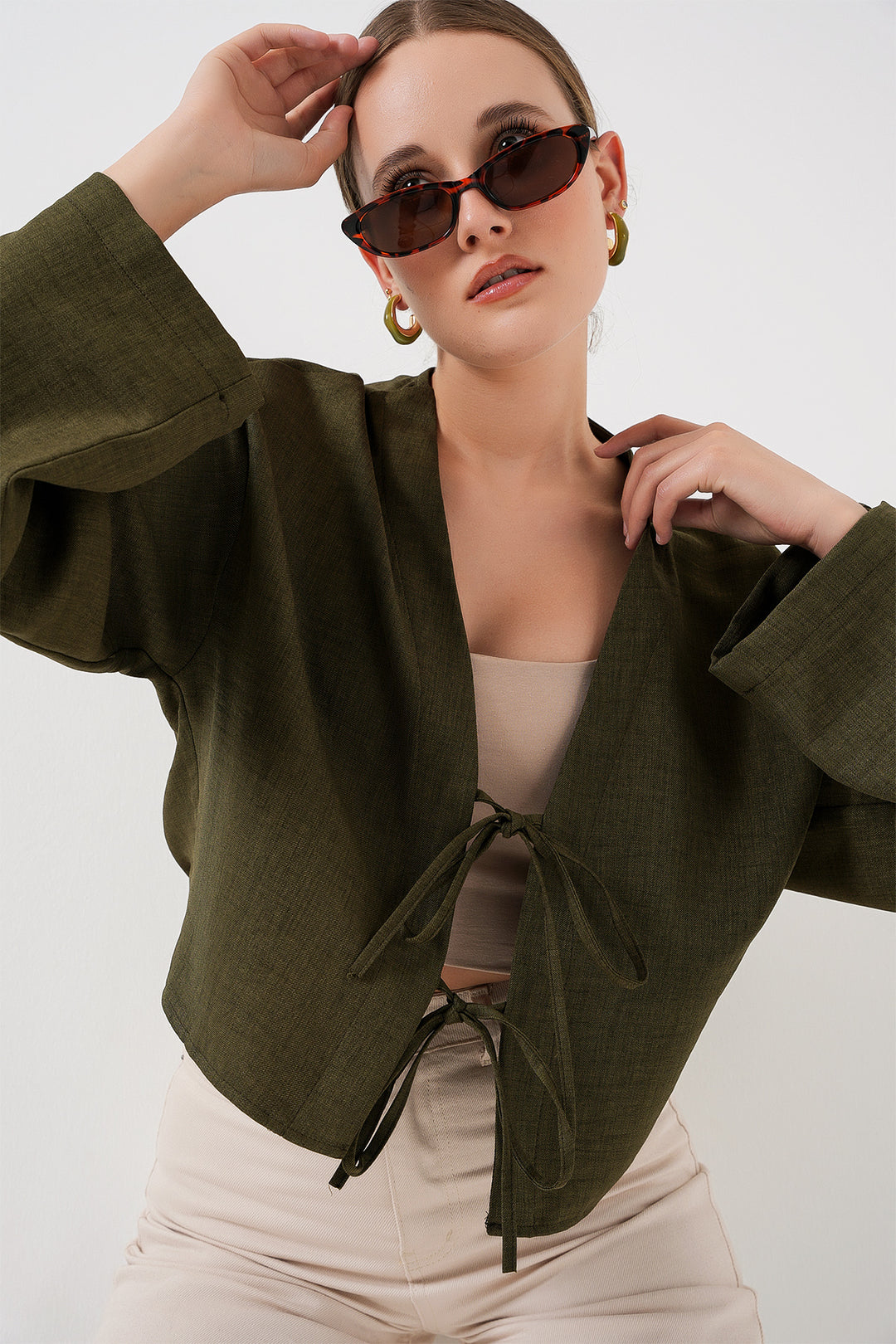 Bigdart Kimono en lin à nouer à l'avant 960 - Kaki