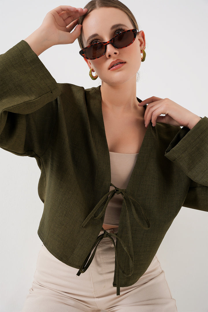 Bigdart Kimono en lin à nouer à l'avant 960 - Kaki