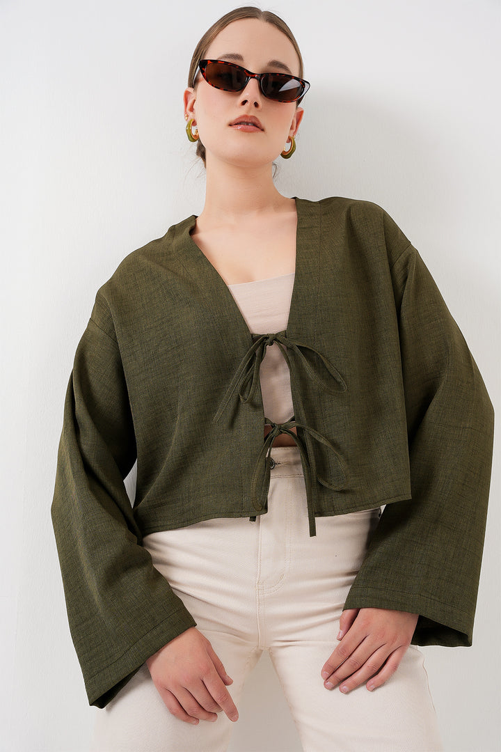 Bigdart Kimono en lin à nouer à l'avant 960 - Kaki