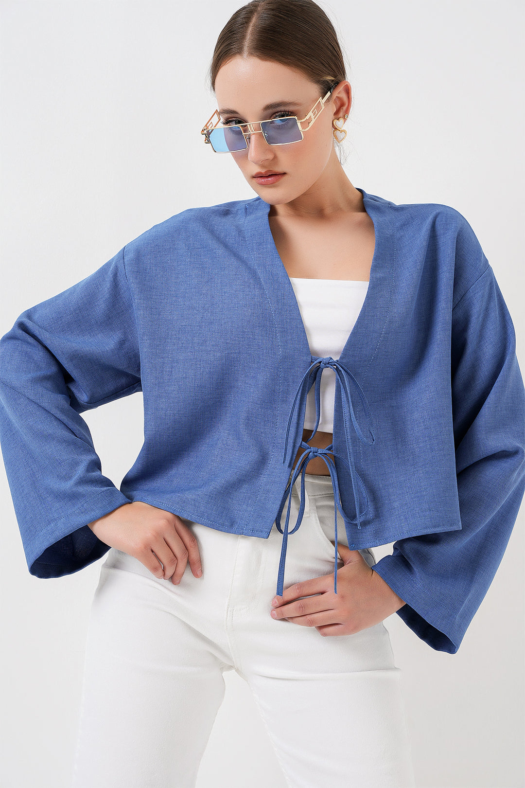 Bigdart Kimono en lin à nouer à l'avant 960 - Indigo