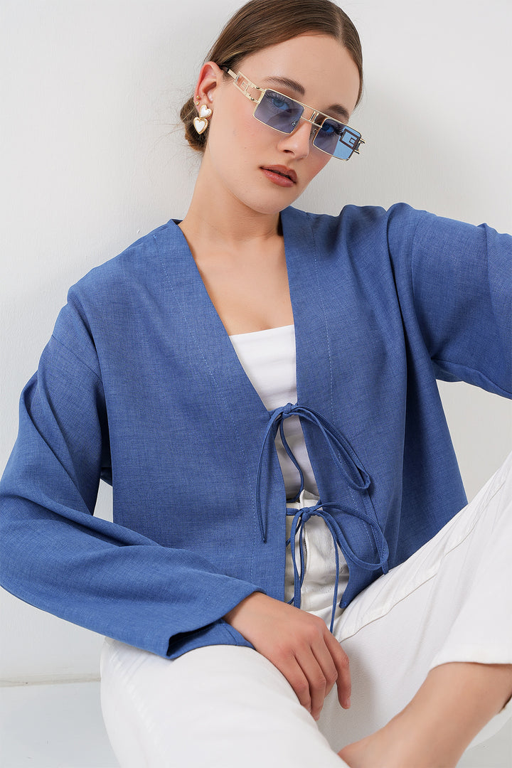 Bigdart Kimono en lin à nouer à l'avant 960 - Indigo