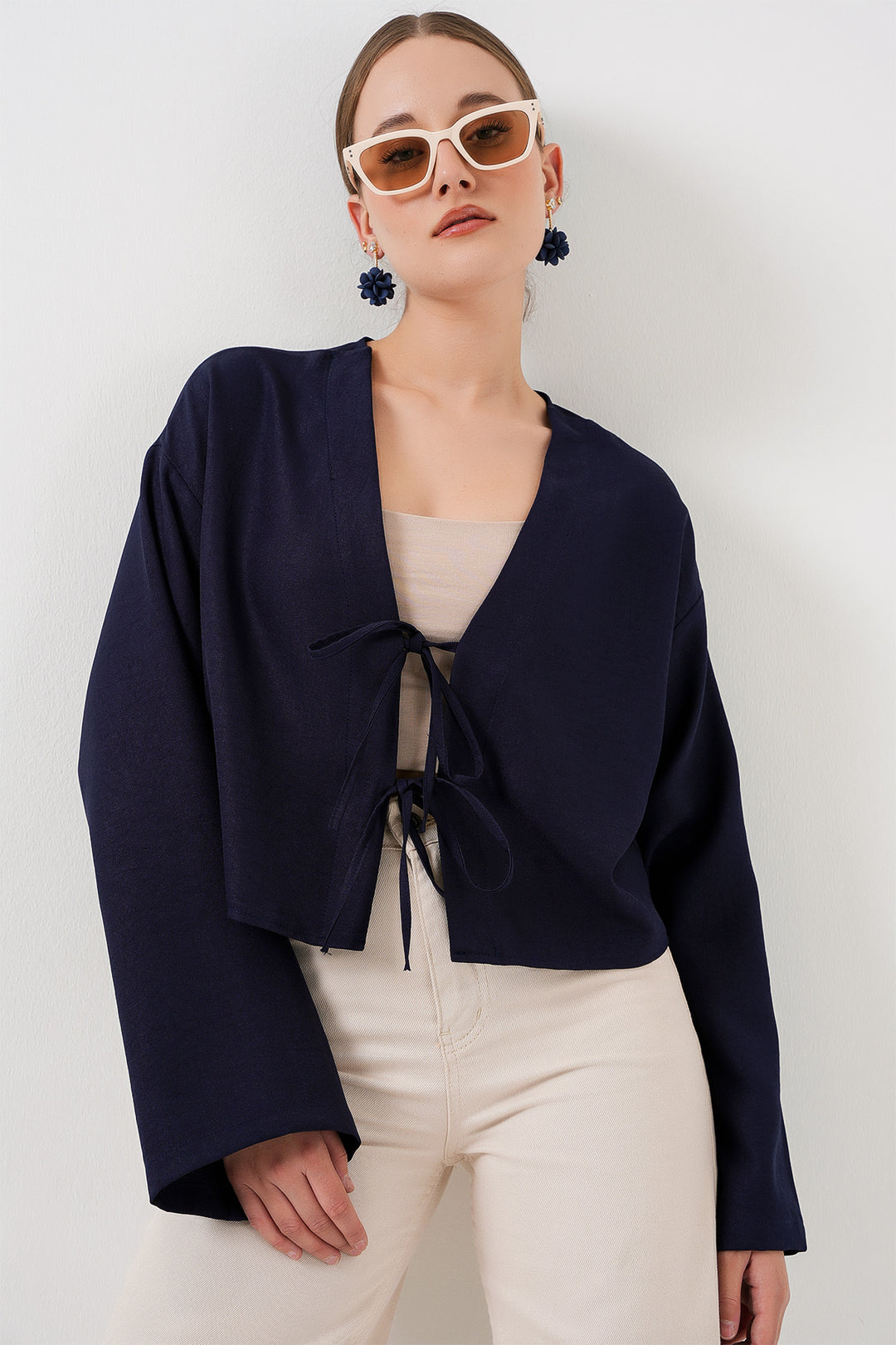 Bigdart Kimono en lin à nouer à l'avant 960 - Bleu marine