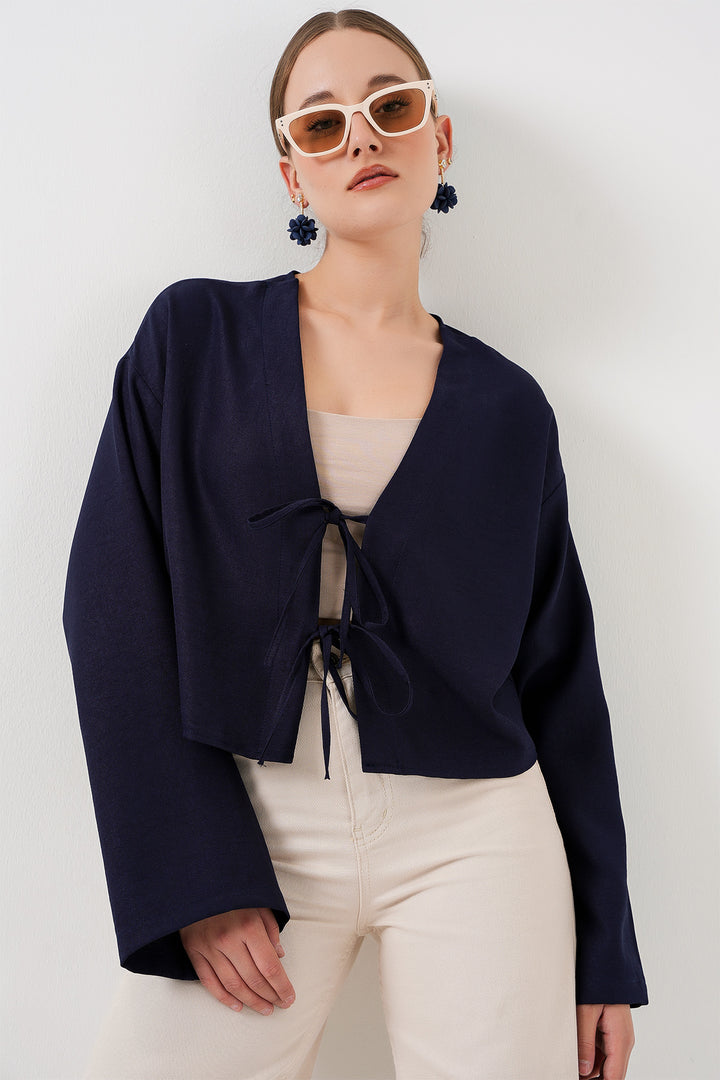 Bigdart Kimono en lin à nouer à l'avant 960 - Bleu marine