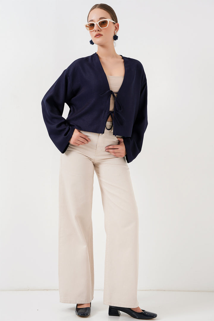 Bigdart Kimono en lin à nouer à l'avant 960 - Bleu marine