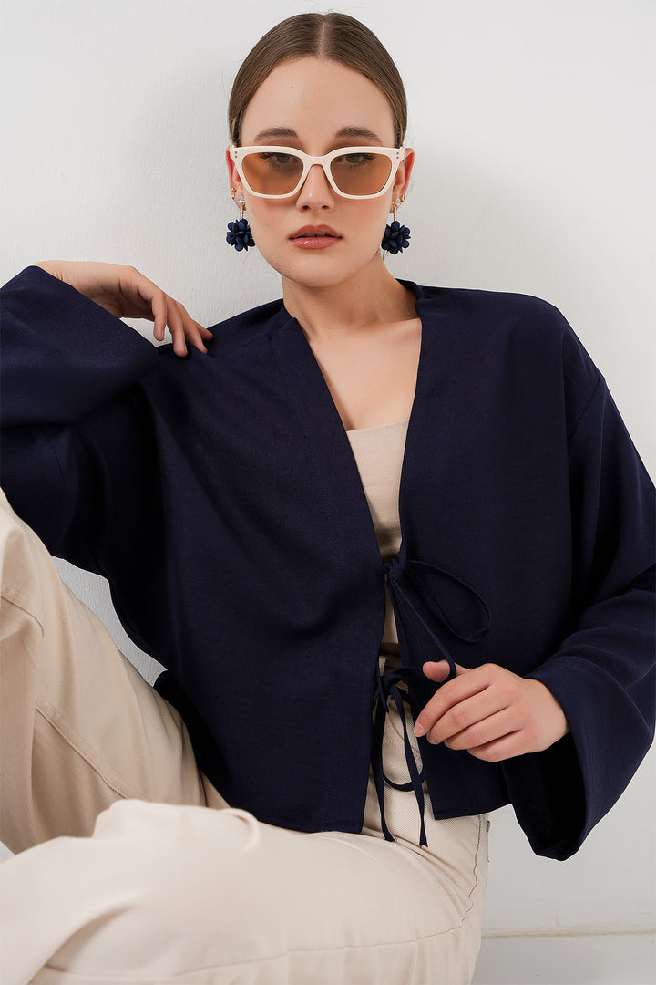 Bigdart Kimono en lin à nouer à l'avant 960 - Bleu marine