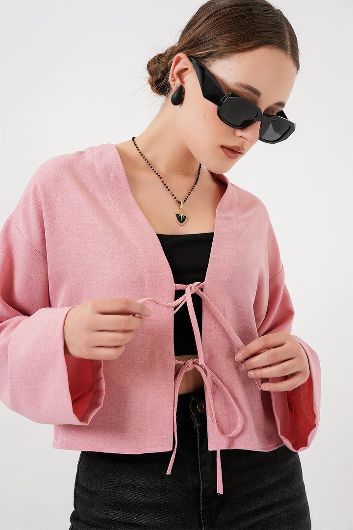 Bigdart Kimono en lin à nouer à l'avant 960 - Poudré