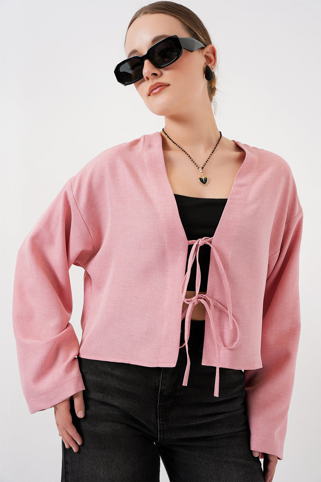 Bigdart Kimono en lin à nouer à l'avant 960 - Poudré