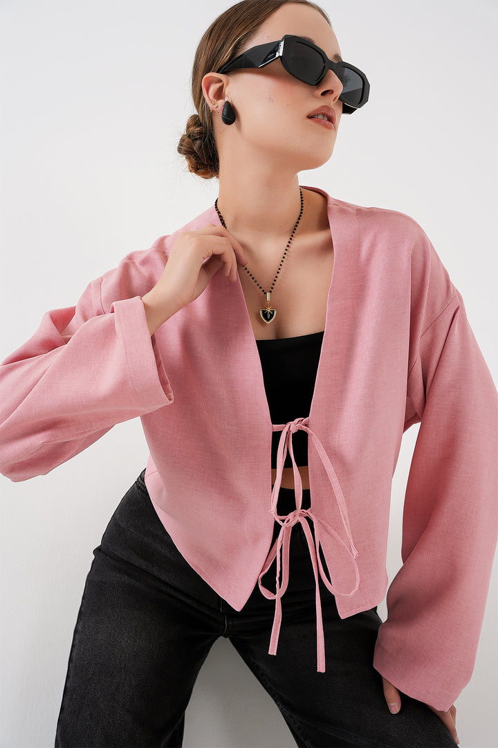 Bigdart Kimono en lin à nouer à l'avant 960 - Poudré