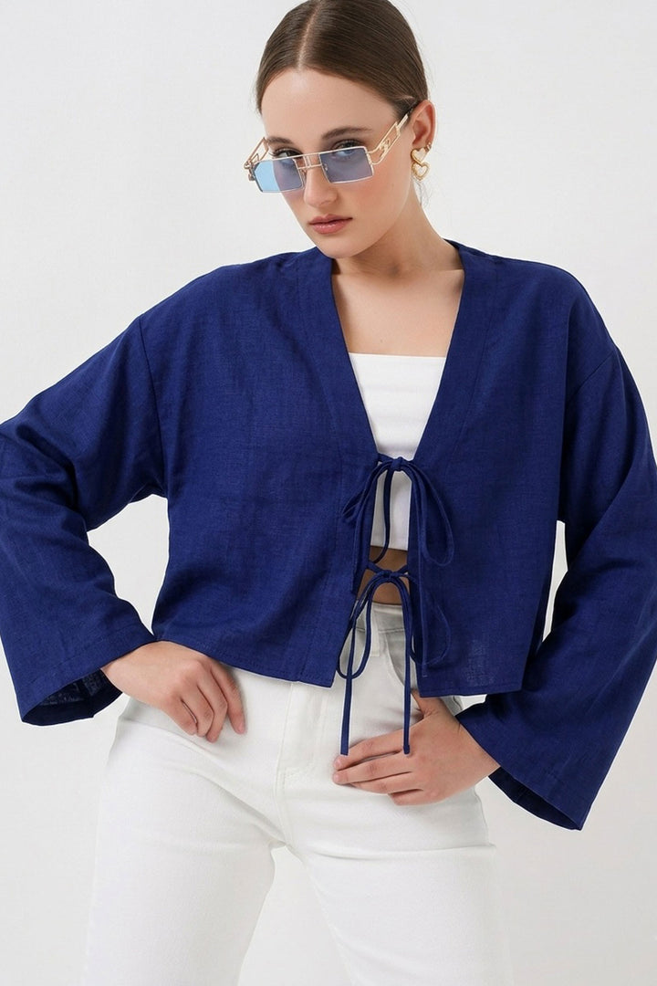 Bigdart Kimono en lin à nouer devant 960 - Bleu roi