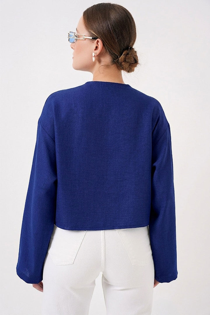 Bigdart Kimono en lin à nouer devant 960 - Bleu roi