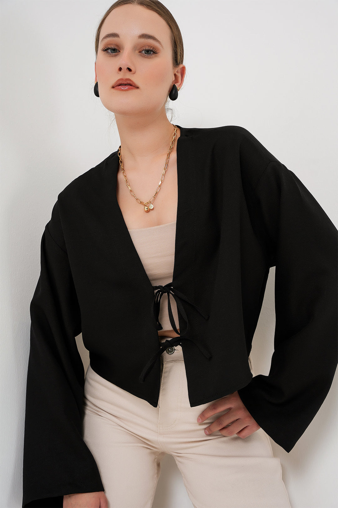 Bigdart Kimono en lin à nouer 960 - Noir