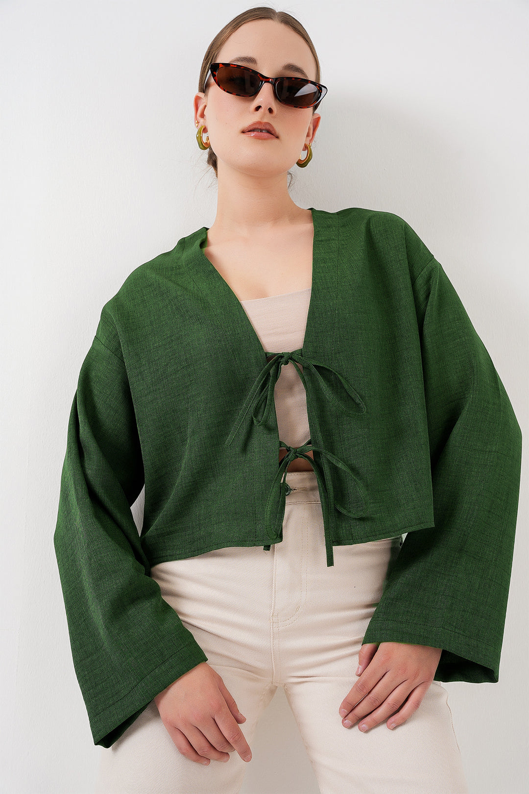 Bigdart Kimono en lin à nouer devant 960 - Vert émeraude