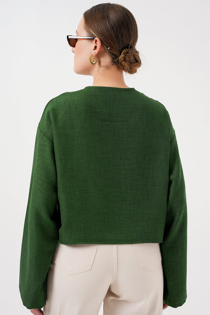 Bigdart Kimono en lin à nouer devant 960 - Vert émeraude