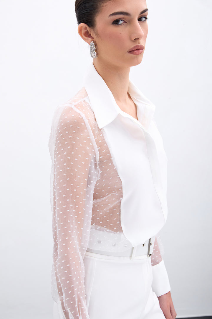Sateen Chemise avec détails en organza - Écru