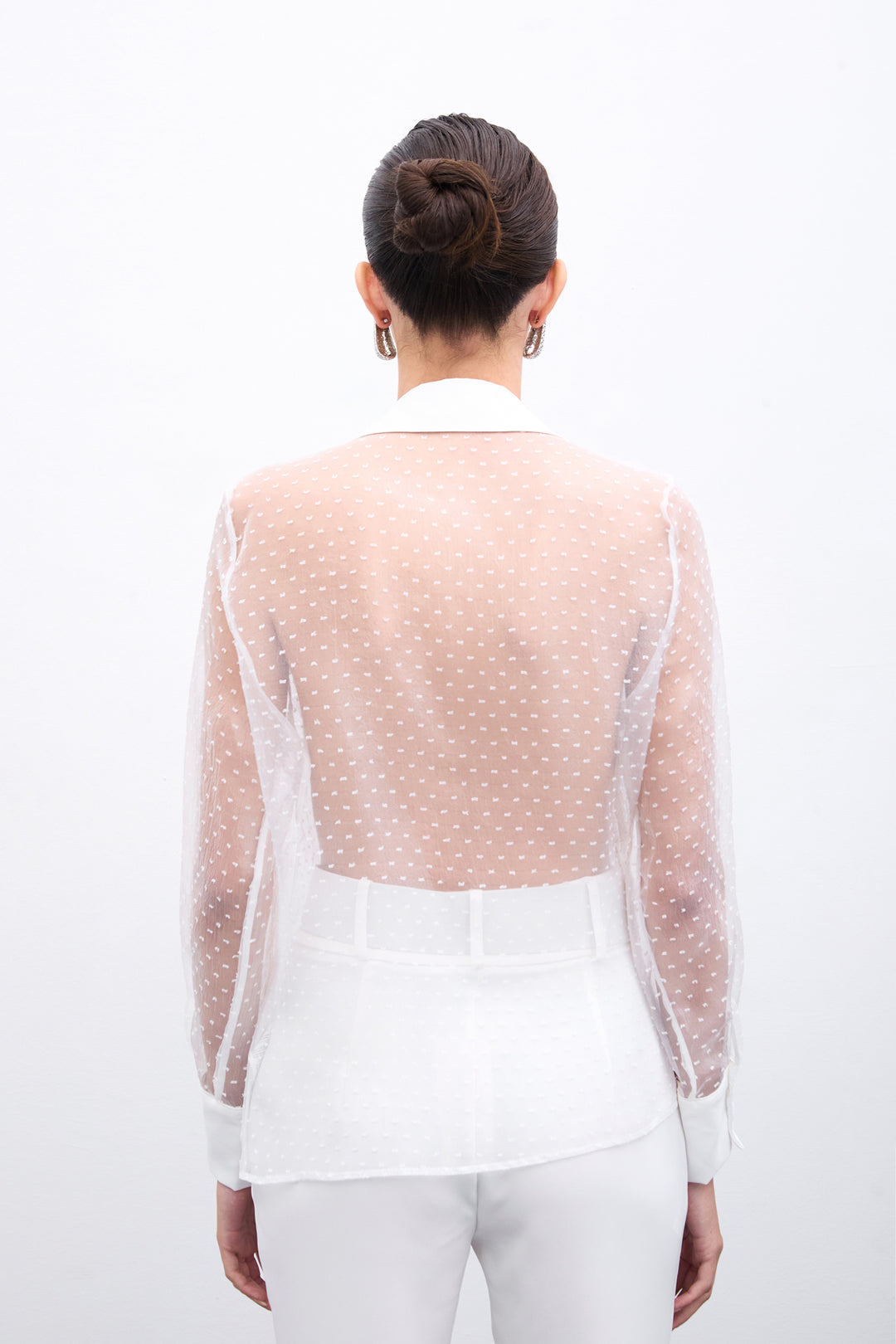 Sateen Chemise avec détails en organza - Écru