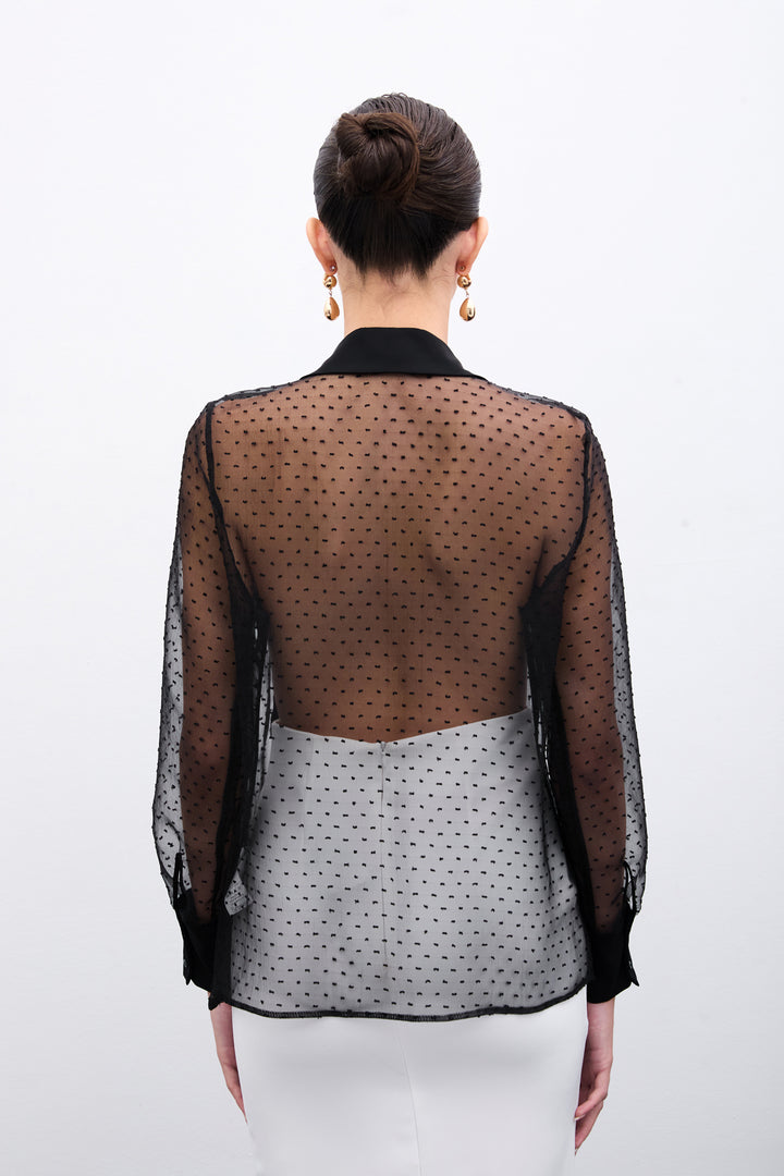 Sateen Chemise avec détails en organza - Noir